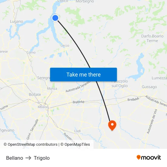 Bellano to Trigolo map