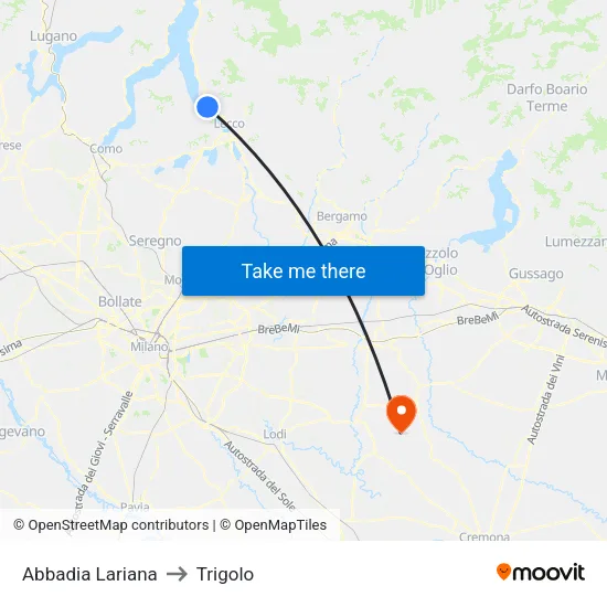 Abbadia Lariana to Trigolo map