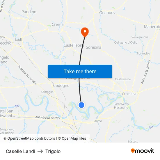 Caselle Landi to Trigolo map