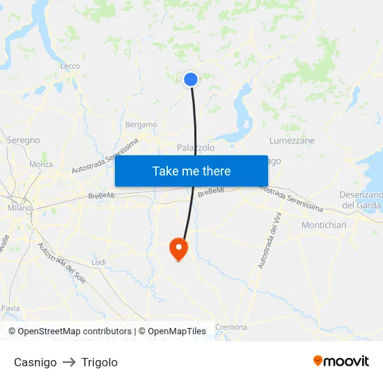 Casnigo to Trigolo map