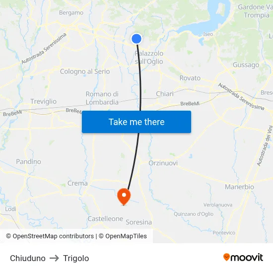 Chiuduno to Trigolo map