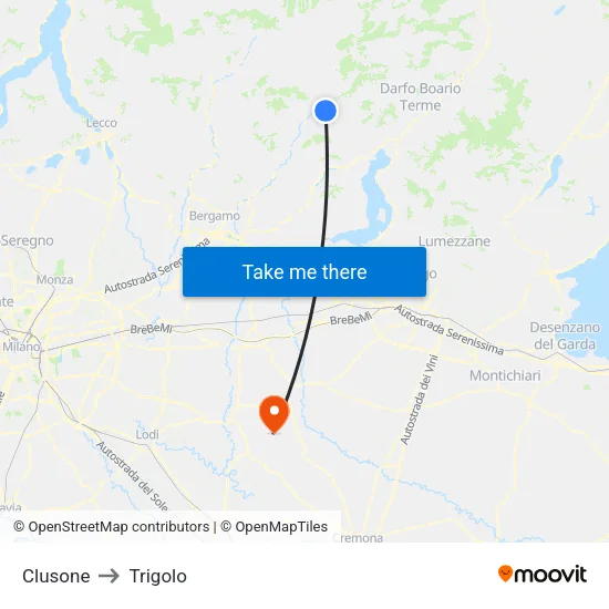 Clusone to Trigolo map