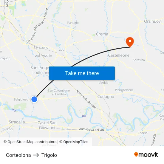 Corteolona to Trigolo map