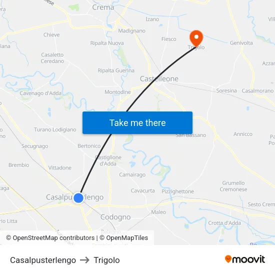 Casalpusterlengo to Trigolo map