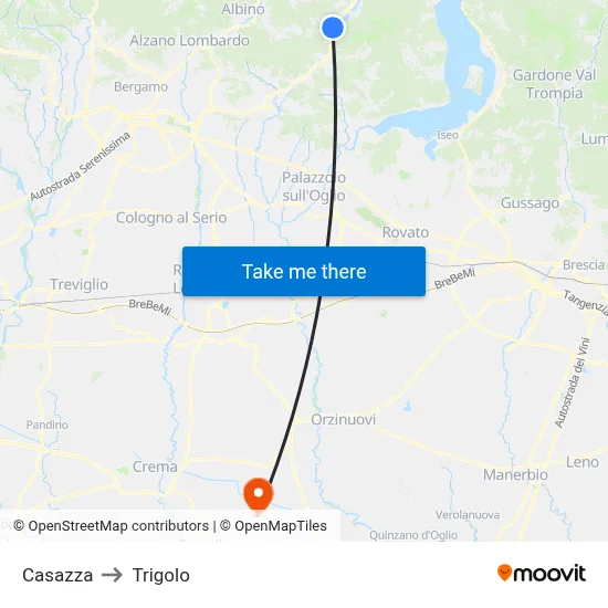 Casazza to Trigolo map