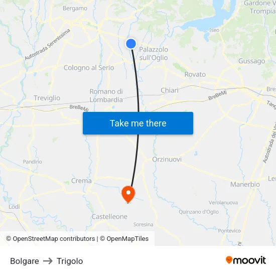 Bolgare to Trigolo map