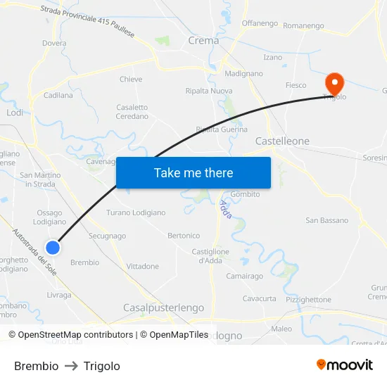 Brembio to Trigolo map