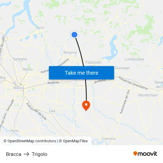 Bracca to Trigolo map