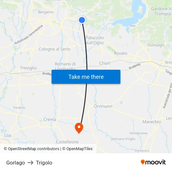 Gorlago to Trigolo map