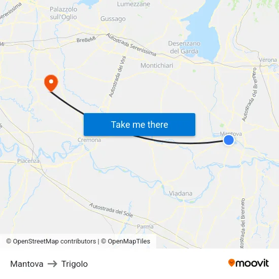 Mantova to Trigolo map