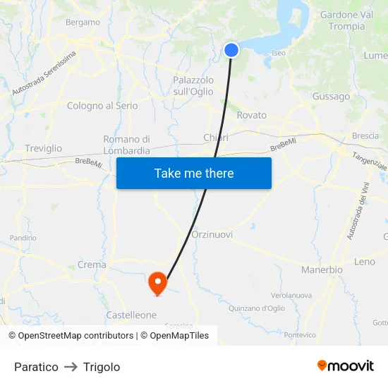 Paratico to Trigolo map