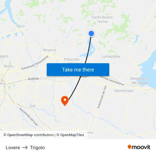 Lovere to Trigolo map