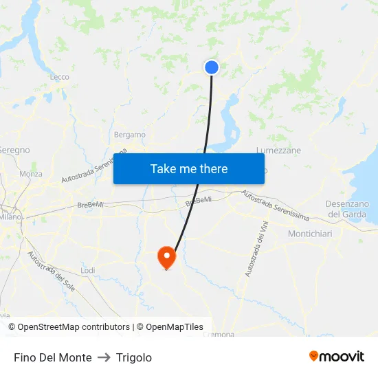 Fino del Monte to Trigolo map