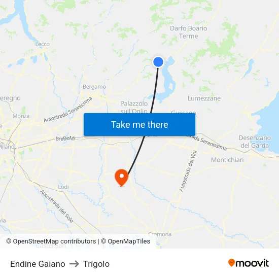 Endine Gaiano to Trigolo map