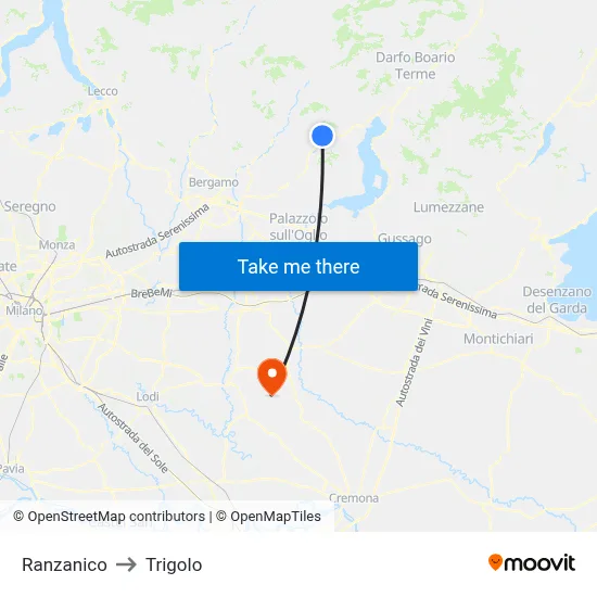 Ranzanico to Trigolo map