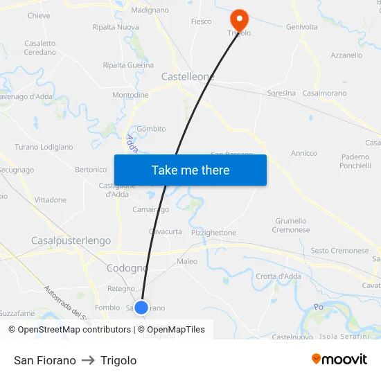 San Fiorano to Trigolo map
