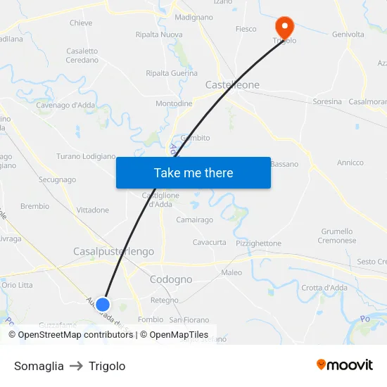 Somaglia to Trigolo map