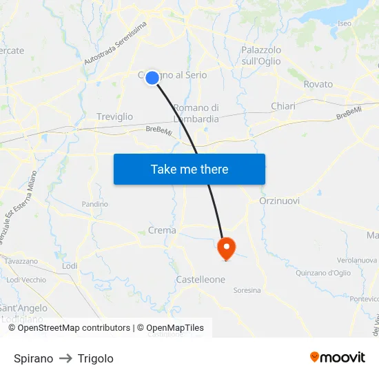 Spirano to Trigolo map