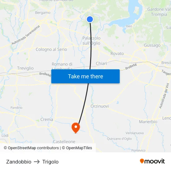 Zandobbio to Trigolo map