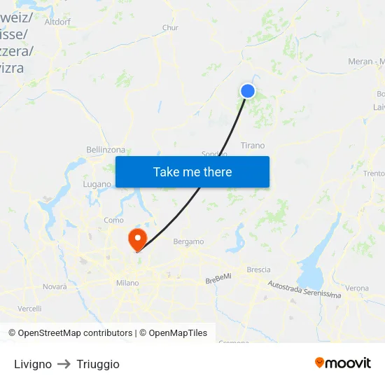 Livigno to Triuggio map