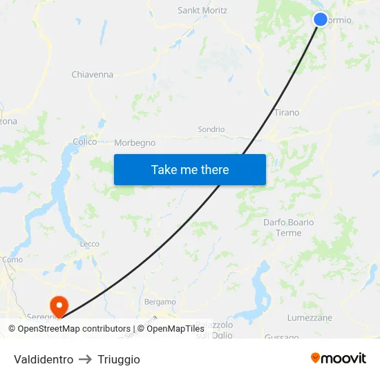 Valdidentro to Triuggio map