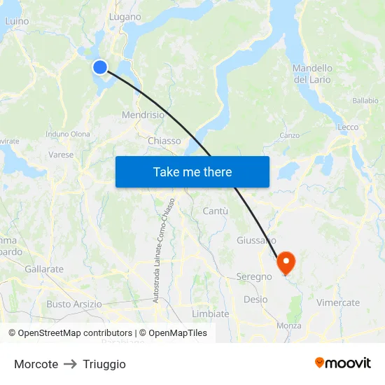 Morcote to Triuggio map