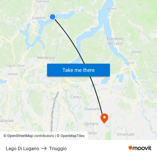 Lake of Lugano to Triuggio map