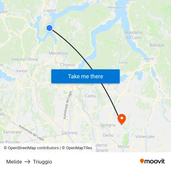 Melide to Triuggio map