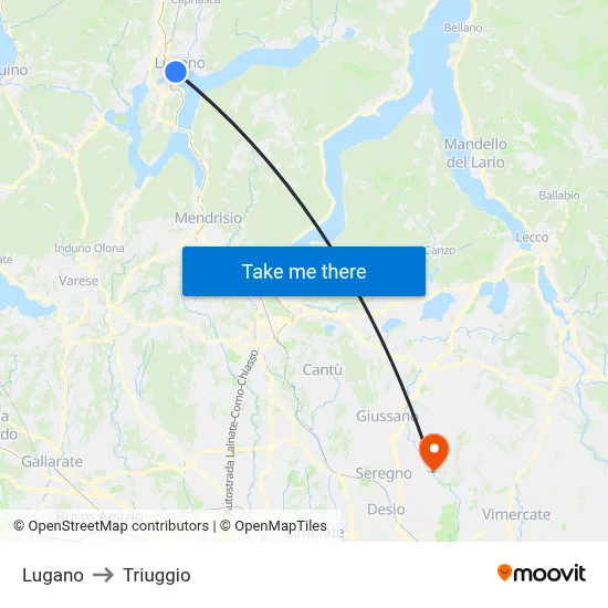 Lugano to Triuggio map