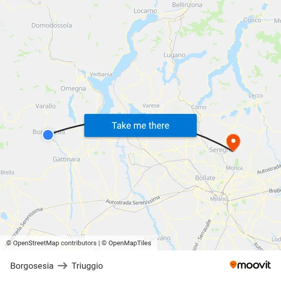 Borgosesia to Triuggio map