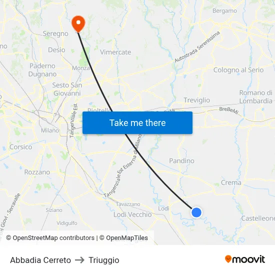 Abbadia Cerreto to Triuggio map