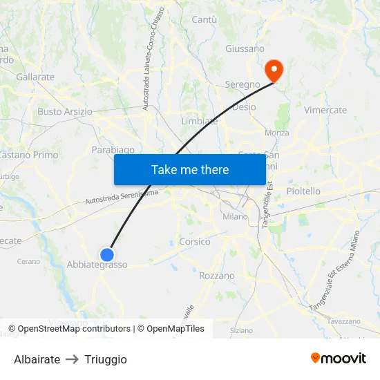 Albairate to Triuggio map