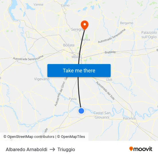 Albaredo Arnaboldi to Triuggio map