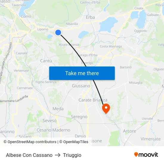 Albese Con Cassano to Triuggio map