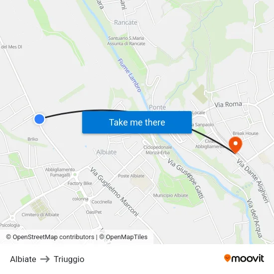 Albiate to Triuggio map