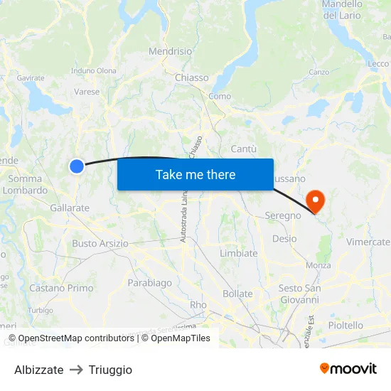 Albizzate to Triuggio map