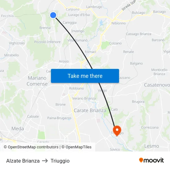 Alzate Brianza to Triuggio map