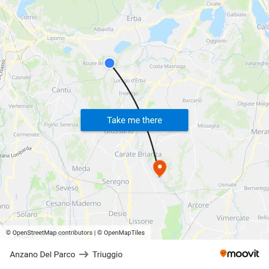 Anzano Del Parco to Triuggio map