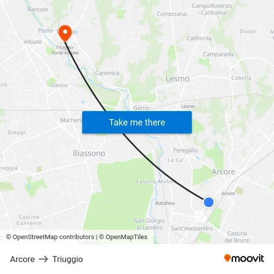 Arcore to Triuggio map
