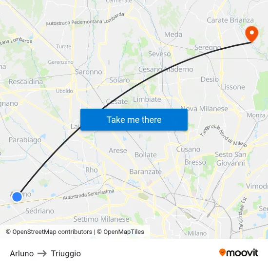 Arluno to Triuggio map