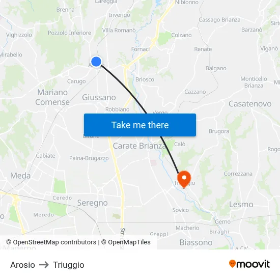 Arosio to Triuggio map