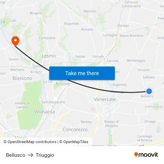 Bellusco to Triuggio map