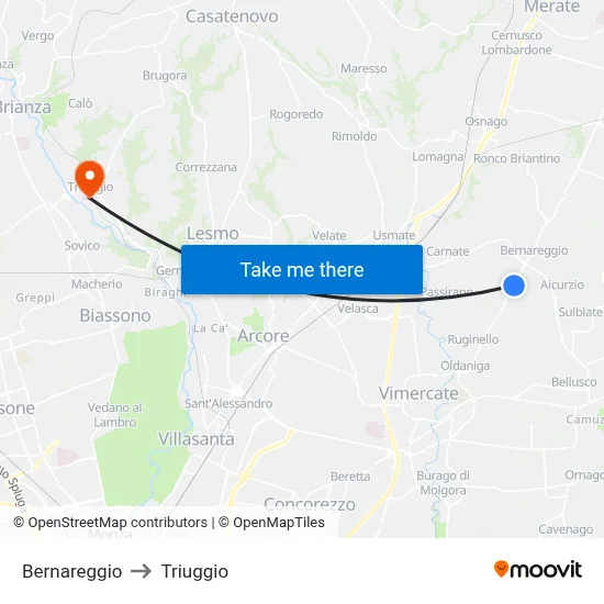 Bernareggio to Triuggio map