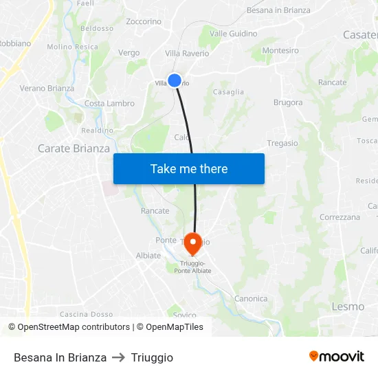 Besana In Brianza to Triuggio map
