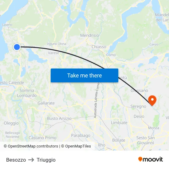 Besozzo to Triuggio map