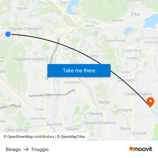 Binago to Triuggio map