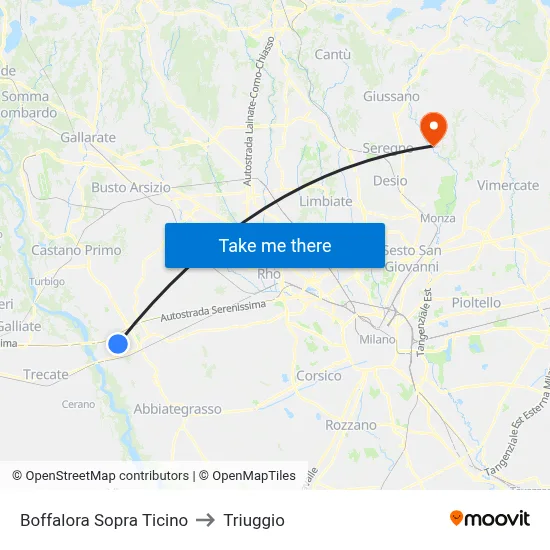 Boffalora Sopra Ticino to Triuggio map