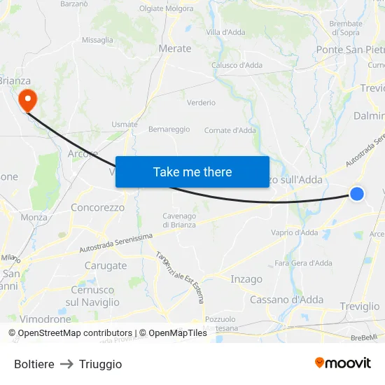 Boltiere to Triuggio map