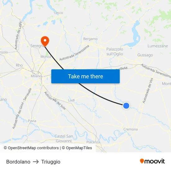 Bordolano to Triuggio map