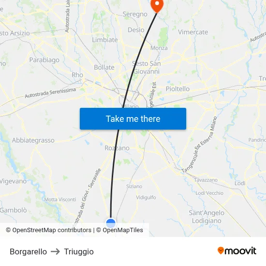 Borgarello to Triuggio map